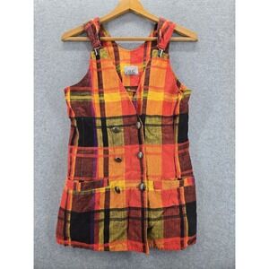 Vtg Suspenders Red Plaid Vest‎ Women's XS/S Made In USA D.L. Lawrence Clueless